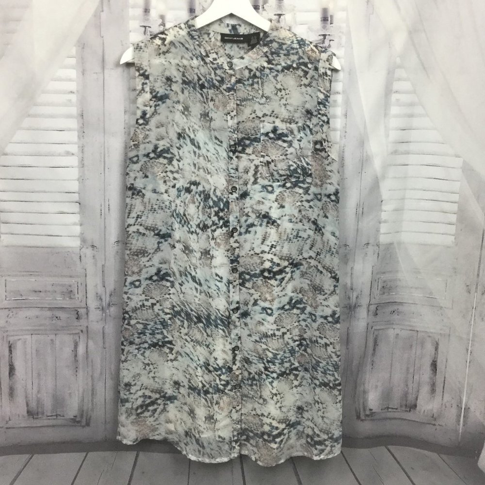 DKNY Gray Tunic Top Long Sheer Snake Print XS